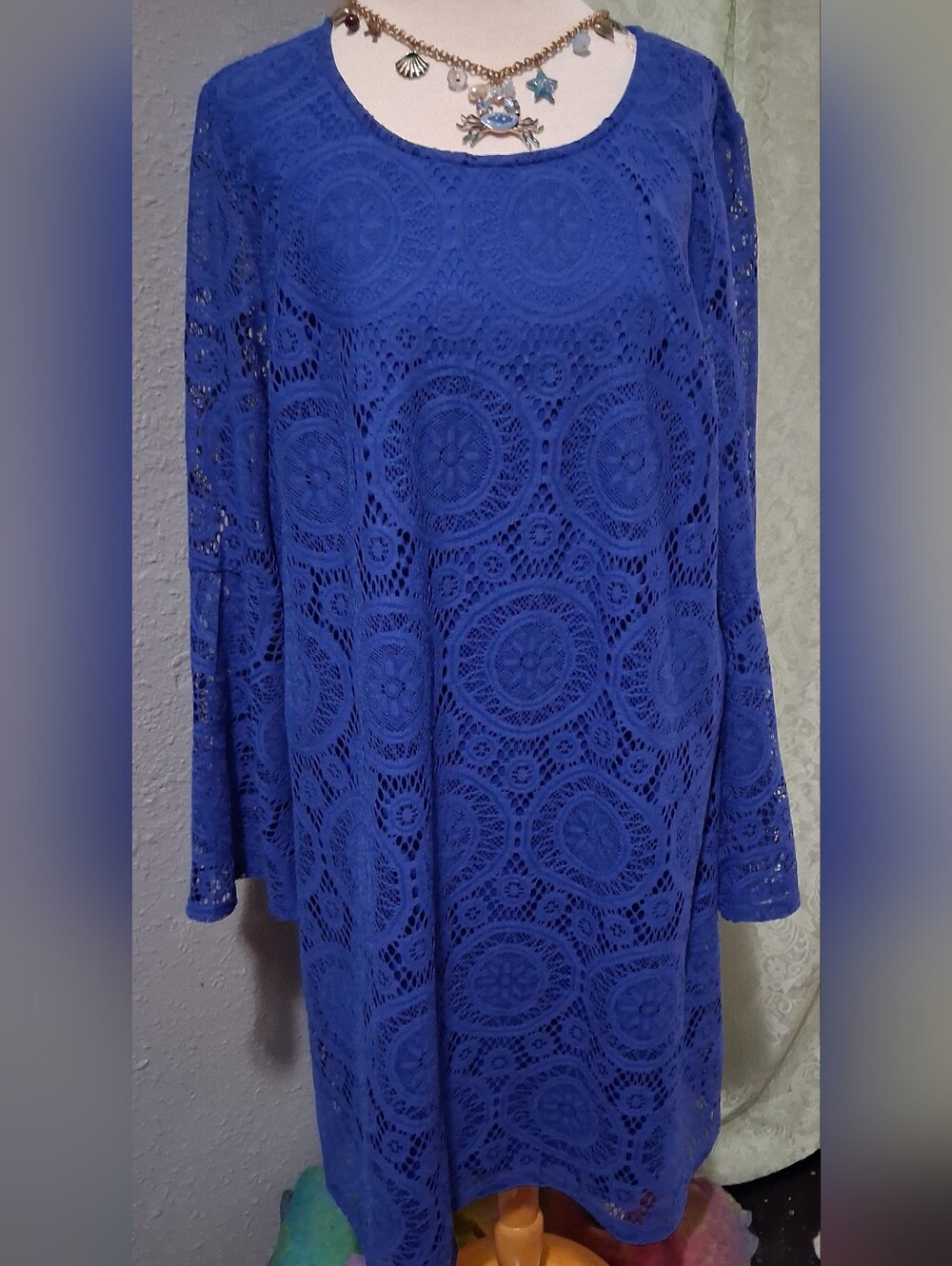 Tacera Royal Blue Lace Overlay Mini Dress